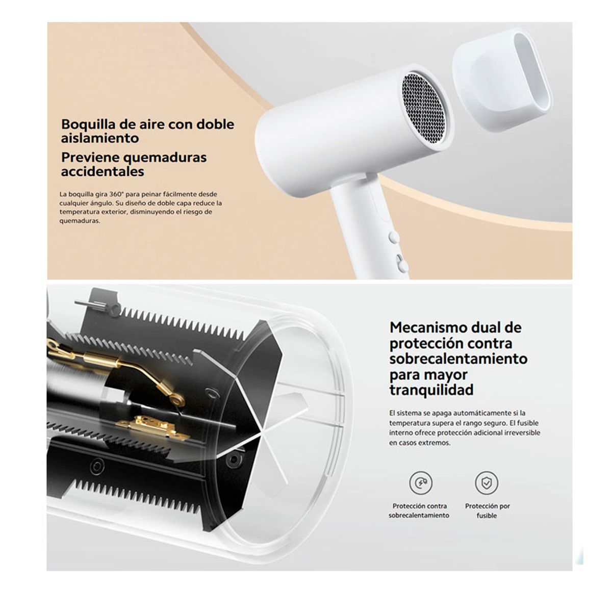Secador de cabello Xiaomi H101 1200W 2 velocidades 2 temperaturas blanco